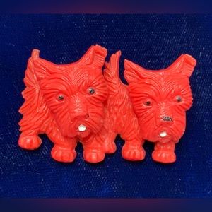 Vintage Celluloid Moving Twin Scottie Dog Brooch